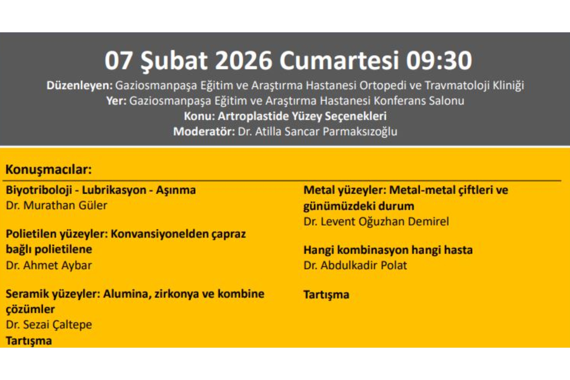 TOTDER SET - ''Artroplastide Yüzey Seçenekleri''